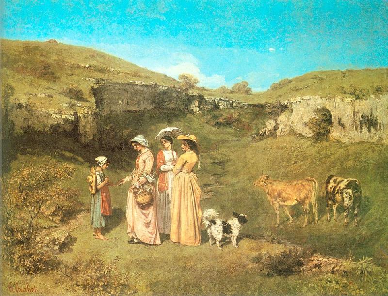 Courbet, Gustave The Young Ladies of the Village Norge oil painting art